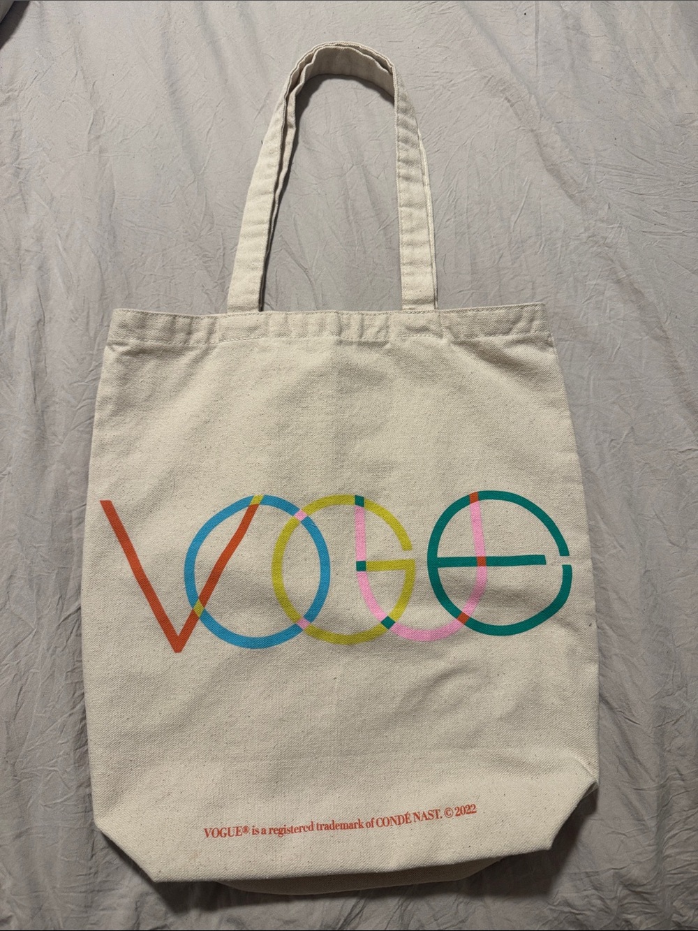 Vogue Cream Canvas Tote with Multicolor Logo